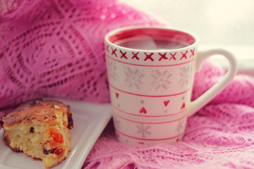 cup of tea near the winter window