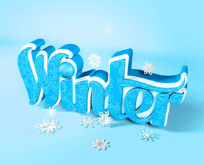 Winter 3D Dimensional Word with Snow Flakes