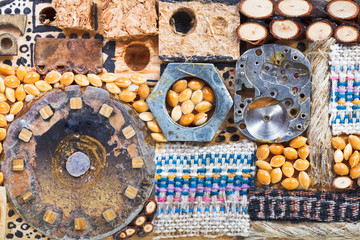 abstract set of natural and mechanical objects