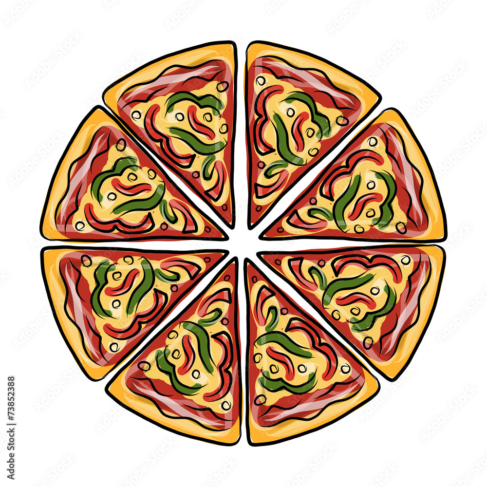 Sticker Pieces of pizza, sketch for your design