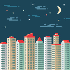 Night cityscape - buildings vector illustration in flat style