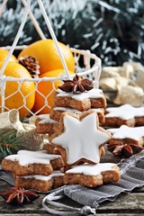 Fototapeta na wymiar Christmas cookies on a rustic wooden table.Selective focus.