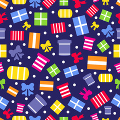 Seamless pattern with gift boxes and bows vector