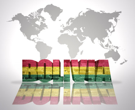 Word Bolivia on a world map background