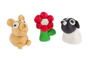 Sheep and pig made of plasticine
