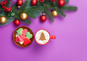 cappuccino and christmas tree shape with cookie