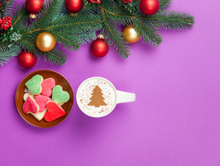 cappuccino and christmas tree shape with cookie