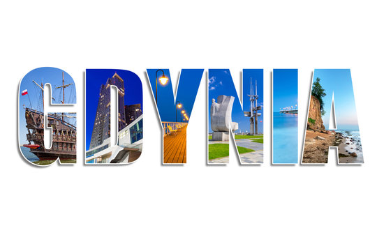 Gdynia sign made by collage of photos