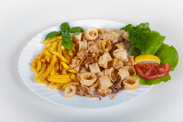 fried calamari, fried squid with lemon