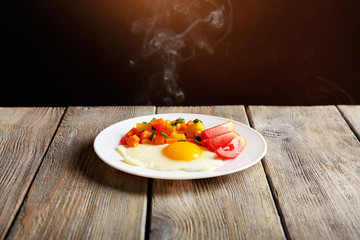 Delicious home cooked food with steam