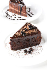 Yummy chocolate cake, isolated on white