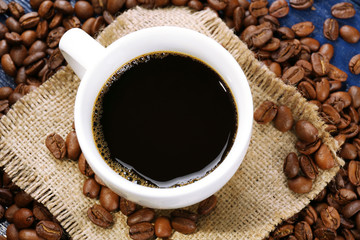 Cup of coffee on table close-up