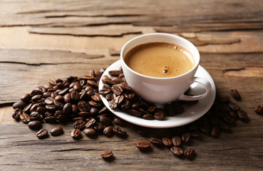 Cup of coffee on wooden table