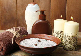 Beautiful spa composition with decorative Indian candles,