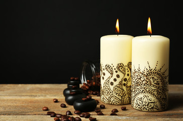 Beautiful spa composition with decorative Indian candles,