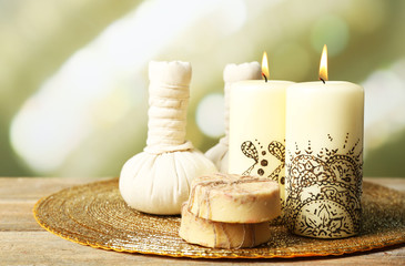 Beautiful spa composition with decorative Indian candles,