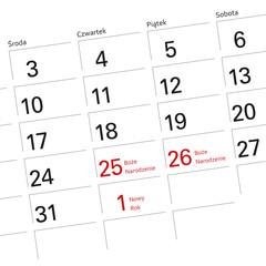 Close up of Polish December Calendar