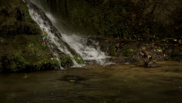 Waterfall in Bad Urach in the rain