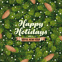 Holiday card a pine branches
