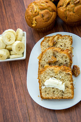fresh buttered banana walnut bread