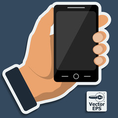 Smartphone in hand. Vector.