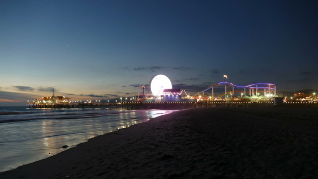 Santa Monica Beach and Pier Dusk to Night