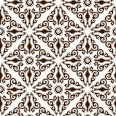Brown seamless ornament, white background.