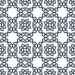 Blue seamless ornament, white background.