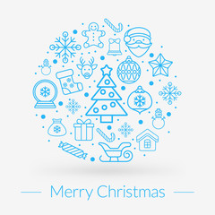 Christmas greeting card, icons and symbols