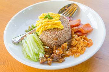 Mixed Cooked Rice with Shrimp Paste Sauce , Thai food