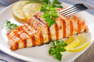 Grilled Salmon with lemon and   herbs