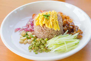 Mixed Cooked Rice with Shrimp Paste Sauce , Thai food