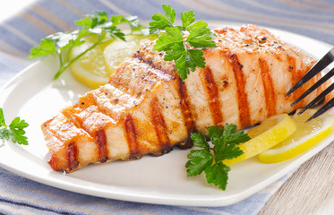 Grilled Salmon with lemon and  fresh herbs