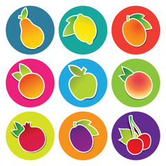 Set of fruit icons in the circles