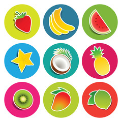 Set of fruit icons in the circles