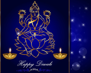 Diwali card design, diya with laxmi background