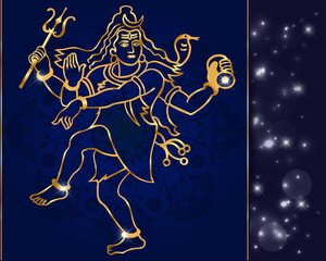 Hindu deity lord Shiva on a sparkling background
