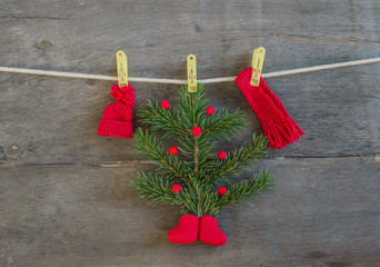 Christmas tree, rope, red boots and beads