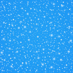 Blue Christmas background with sparkling stars and flakes