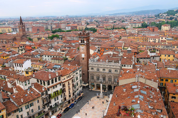 Fototapeta na wymiar Red roofs of the city center. Verona, Italy