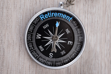 Compass On Table Indicating Retirement Word