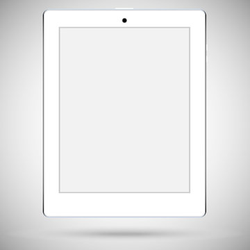 White tablet with touch screen on a gray background