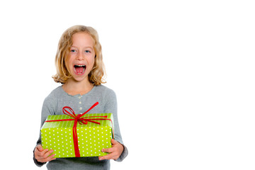 jubilantly girl with present