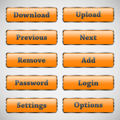 Set of glass rectangle yellow buttons with glossy reflections