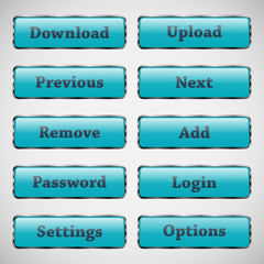 Set of glass rectangle blue web buttons with glossy reflections
