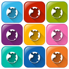 Buttons with planets in the outerspace