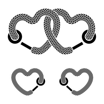 vector shoelace linked hearts black white symbols
