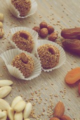 Homemade diet truffles with dried fruits and nuts