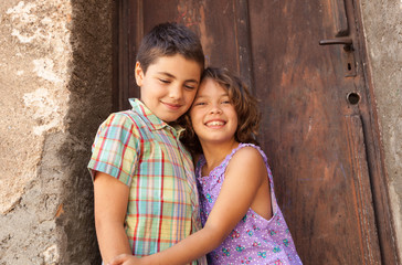 Fototapeta na wymiar portrait of two happy children, outdoor