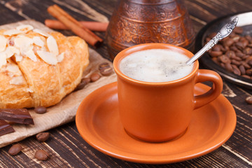Coffee cup and croissant